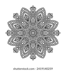 Circular pattern mandala art decoration elements for meditation poster, adult coloring book page, tattoo, henna
