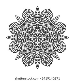 Circular pattern mandala art decoration elements for meditation poster, adult coloring book page, tattoo, henna
