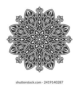 Circular pattern mandala art decoration elements for meditation poster, adult coloring book page, tattoo, henna