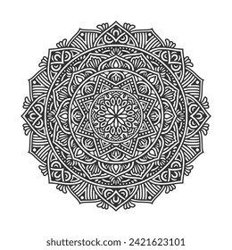 Circular pattern mandala art decoration elements for meditation poster, adult coloring book page, tattoo, henna