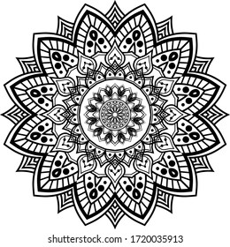 Circular pattern mandala art decorative elements. oriental pattern for meditation, stress relief, henna and for coloring book page.