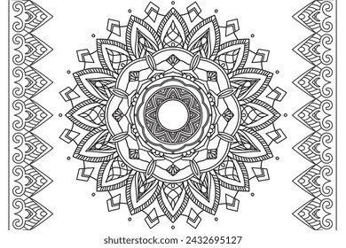 Circular pattern. Mandala Coloring page for kids and adults. Decorative ornament ethnic oriental style. Isolated on white background. line art drawing coloring page relaxation and meditation. Vector