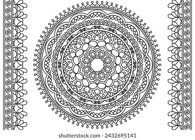 Circular pattern. Mandala Coloring page for kids and adults. Decorative ornament ethnic oriental style. Isolated on white background. line art drawing coloring page relaxation and meditation. Vector