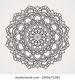 Circular pattern mandala with a combination of ornaments and flower shapes. suitable for henna, tattoos, photos, coloring books. islam, hindu,Buddha, india, pakistan, chinese, arab