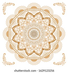 Circular pattern of mandala. Decorative ornament in oriental style. Mandala with floral patterns. Beautiful lined design in vintage