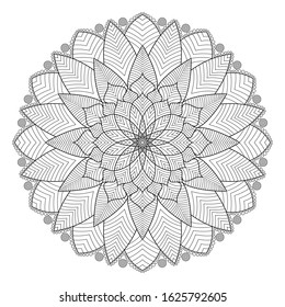 Circular pattern of mandala with floral and leaves coloring book for meditation relax style.