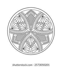 Circular pattern of mandala with flower for Henna. Peaceful Petals, Ability to Relax, Brain Experiences, Harmonious Haven, Peaceful Portraits, Blossoming Beauty mandala design.