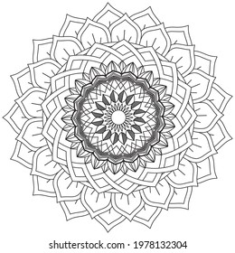Circular Pattern Mandala Flower Petal Rose Style Vector Lotus Leaves Henna Mehndi Meditation Tattoo Decoration Ornament Ethnic Oriental Coloring Book Page Practice Paint Print Screen Fabric Textile 