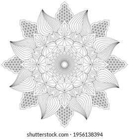 Circular Pattern Mandala Flower Rose Style Henna Mehndi Tattoo Decoration Decorative Ornament Ethnic Oriental Coloring Book Page