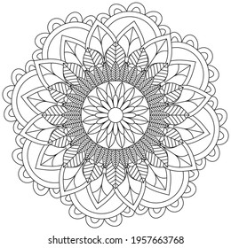 Circular Pattern Mandala Flower Rose Style Henna Mehndi Tattoo Decoration Decorative Ornament Ethnic Oriental Coloring Book Page
