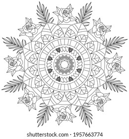 Circular Pattern Mandala Flower Rose Style Henna Mehndi Tattoo Decoration Decorative Ornament Ethnic Oriental Coloring Book Page
