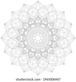 Circular Pattern Mandala Flower Rose Style Vector Lotus Leaves Henna Mehndi Meditation Tattoo Decoration Ornament Ethnic Oriental Coloring Book Page Practice Paint Print Screen Fabric Pattern Textile 