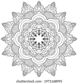 Circular Pattern Mandala Flower Rose Style Vector Lotus Leaves Henna Mehndi Meditation Tattoo Decoration Ornament Ethnic Oriental Coloring Book Page Practice Paint Print Screen Fabric Textile 