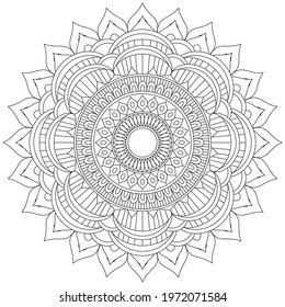 Circular Pattern Mandala Flower Rose Style Vector Lotus Leaves Henna Mehndi Meditation Tattoo Decoration Ornament Ethnic Oriental Coloring Book Page Practice Paint Print Screen Fabric Textile 
