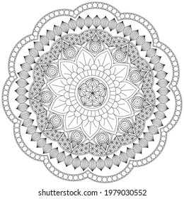 Circular Pattern Mandala Flower Rose Style Vector Lotus Leaves Henna Mehndi Meditation Tattoo Decoration Ornament Ethnic Oriental Coloring Book Page Practice Paint Print Screen Fabric Textile 