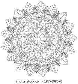 Circular Pattern Mandala Flower Rose Style Vector Lotus Leaves Henna Mehndi Meditation Tattoo Decoration Ornament Ethnic Oriental Coloring Book Page Practice Paint Print Screen Fabric Textile 
