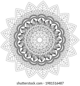 Circular Pattern Mandala Flower Rose Style Vector Lotus Leaves Henna Mehndi Meditation Tattoo Decoration Ornament Ethnic Oriental Coloring Book Page Practice Paint Print Screen Fabric Textile 