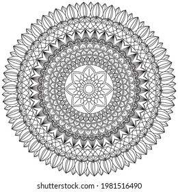 Circular Pattern Mandala Flower Rose Style Vector Lotus Leaves Henna Mehndi Meditation Tattoo Decoration Ornament Ethnic Oriental Coloring Book Page Practice Paint Print Screen Fabric Textile 