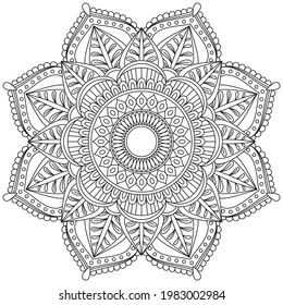 Circular Pattern Mandala Flower Rose Style Vector Lotus Leaves Henna Mehndi Meditation Tattoo Decoration Ornament Ethnic Oriental Coloring Book Page Practice Paint Print Screen Fabric Textile 