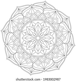 Circular Pattern Mandala Flower Rose Style Vector Lotus Leaves Henna Mehndi Meditation Tattoo Decoration Ornament Ethnic Oriental Coloring Book Page Practice Paint Print Screen Fabric Textile 