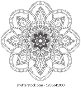 Circular Pattern Mandala Flower Rose Style Vector Lotus Leaves Henna Mehndi Meditation Tattoo Decoration Ornament Ethnic Oriental Coloring Book Page Practice Paint Print Screen Fabric Textile 
