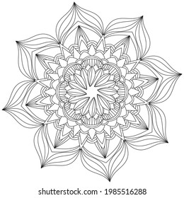 Circular Muster Mandala Blumenblume Rose Stil Vektor Lotus Leaves Henna Mehndi Meditation Tattoo Dekoration Ornament Ethnisch-orientalische Farbbuchseite Praxis Paint Druck Druck Gewebe Stoffgewebe Textilien 