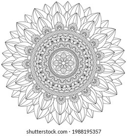 Circular Pattern Mandala Flower Rose Style Vector Lotus Leaves Henna Mehndi Meditation Tattoo Decoration Ornament Ethnic Oriental Coloring Book Page Practice Paint Print Screen Fabric Textile 

