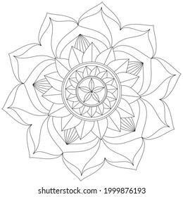 Circular Pattern Mandala Flower Rose Style Vector Lotus Leaves Henna Mehndi Meditation Tattoo Decoration Ornament Ethnic Oriental Coloring Book Page Practice Paint Print Screen Fabric Textile 