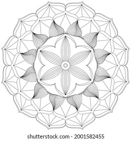 Circular Pattern Mandala Flower Rose Style Vector Lotus Leaves Henna Mehndi Meditation Tattoo Decoration Ornament Ethnic Oriental Coloring Book Page Practice Paint Print Screen Fabric Textile 
