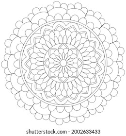 Circular Pattern Mandala Flower Rose Style Vector Lotus Leaves Henna Mehndi Meditation Tattoo Decoration Ornament Ethnic Oriental Coloring Book Page Practice Paint Print Screen Fabric Textile 