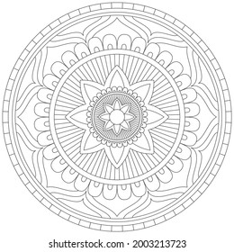 Circular Pattern Mandala Flower Rose Style Vector Lotus Leaves Henna Mehndi Meditation Tattoo Decoration Ornament Ethnic Oriental Coloring Book Page Practice Paint Print Screen Fabric Textile 