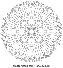 Circular Pattern Mandala Flower Rose Style Vector Lotus Leaves Henna Mehndi Meditation Tattoo Decoration Ornament Ethnic Oriental Coloring Book Page Practice Paint Print Screen Fabric Textile 