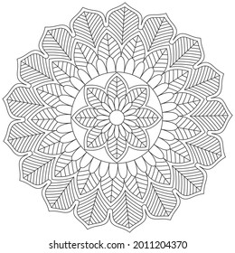 Circular Pattern Mandala Flower Rose Style Vector Lotus Leaves Henna Mehndi Meditation Tattoo Decoration Ornament Ethnic Oriental Coloring Book Page Practice Paint Print Screen Fabric Textile 