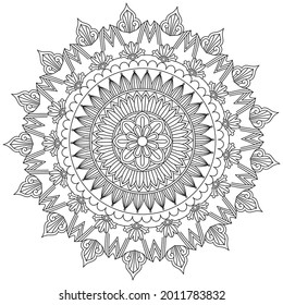 Circular Pattern Mandala Flower Rose Style Vector Lotus Leaves Henna Mehndi Meditation Tattoo Decoration Ornament Ethnic Oriental Coloring Book Page Practice Paint Print Screen Fabric Textile 