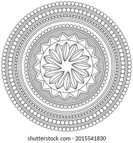 Circular Pattern Mandala Flower Rose Style Vector Lotus Leaves Henna Mehndi Meditation Tattoo Decoration Ornament Ethnic Oriental Coloring Book Page Practice Paint Print Screen Fabric Textile 