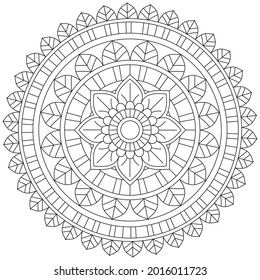 Circular Pattern Mandala Flower Rose Style Vector Lotus Leaves Henna Mehndi Meditation Tattoo Decoration Ornament Ethnic Oriental Coloring Book Page Practice Paint Print Screen Fabric Textile 