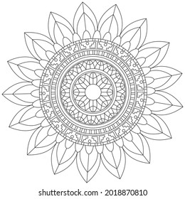 Circular Pattern Mandala Flower Rose Style Vector Lotus Leaves Henna Mehndi Meditation Tattoo Decoration Ornament Ethnic Oriental Coloring Book Page Practice Paint Print Screen Fabric Textile 