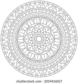 Circular Pattern Mandala Flower Rose Style Vector Lotus Leaves Henna Mehndi Meditation Tattoo Decoration Ornament Ethnic Oriental Coloring Book Page Practice Paint Print Screen Fabric Textile 