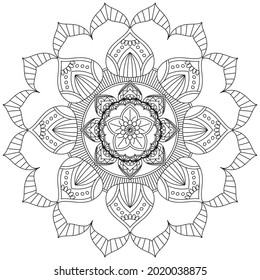 Circular Pattern Mandala Flower Rose Style Vector Lotus Leaves Henna Mehndi Meditation Tattoo Decoration Ornament Ethnic Oriental Coloring Book Page Practice Paint Print Screen Fabric Textile 