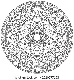 Circular Pattern Mandala Flower Rose Style Vector Lotus Leaves Henna Mehndi Meditation Tattoo Decoration Ornament Ethnic Oriental Coloring Book Page Practice Paint Print Screen Fabric Textile 