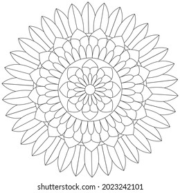 Circular Pattern Mandala Flower Rose Style Vector Lotus Leaves Henna Mehndi Meditation Tattoo Decoration Ornament Ethnic Oriental Coloring Book Page Practice Paint Print Screen Fabric Textile 