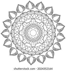 Circular Pattern Mandala Flower Rose Style Vector Lotus Leaves Henna Mehndi Meditation Tattoo Decoration Ornament Ethnic Oriental Coloring Book Page Practice Paint Print Screen Fabric Textile 