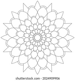 Circular Pattern Mandala Flower Rose Style Vector Lotus Leaves Henna Mehndi Meditation Tattoo Decoration Ornament Ethnic Oriental Coloring Book Page Practice Paint Print Screen Fabric Textile 