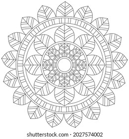 Circular Pattern Mandala Flower Rose Style Vector Lotus Leaves Henna Mehndi Meditation Tattoo Decoration Ornament Ethnic Oriental Coloring Book Page Practice Paint Print Screen Fabric Textile 