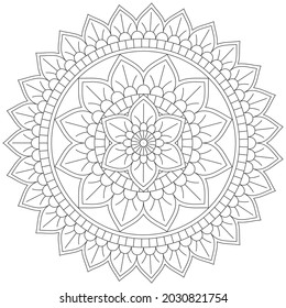 Circular Pattern Mandala Flower Rose Style Vector Lotus Leaves Henna Mehndi Meditation Tattoo Decoration Ornament Ethnic Oriental Coloring Book Page Practice Paint Print Screen Fabric Textile 
