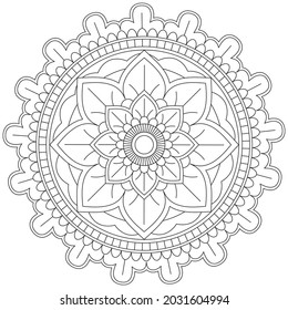 Circular Pattern Mandala Flower Rose Style Vector Lotus Leaves Henna Mehndi Meditation Tattoo Decoration Ornament Ethnic Oriental Coloring Book Page Practice Paint Print Screen Fabric Textile 
