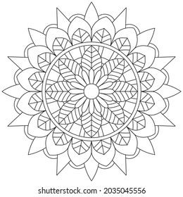 Circular Pattern Mandala Flower Rose Style Vector Lotus Leaves Henna Mehndi Meditation Tattoo Decoration Ornament Ethnic Oriental Coloring Book Page Practice Paint Print Screen Fabric Textile 