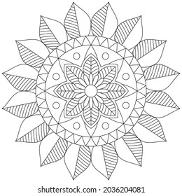 Circular Pattern Mandala Flower Rose Style Vector Lotus Leaves Henna Mehndi Meditation Tattoo Decoration Ornament Ethnic Oriental Coloring Book Page Practice Paint Print Screen Fabric Textile 