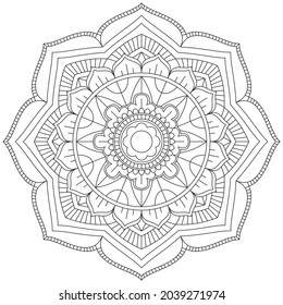 Circular Pattern Mandala Flower Rose Style Vector Lotus Leaves Henna Mehndi Meditation Tattoo Decoration Ornament Ethnic Oriental Coloring Book Page Practice Paint Print Screen Fabric Textile 