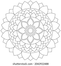 Circular Pattern Mandala Flower Rose Style Vector Lotus Leaves Henna Mehndi Meditation Tattoo Decoration Ornament Ethnic Oriental Coloring Book Page Practice Paint Print Screen Fabric Textile 